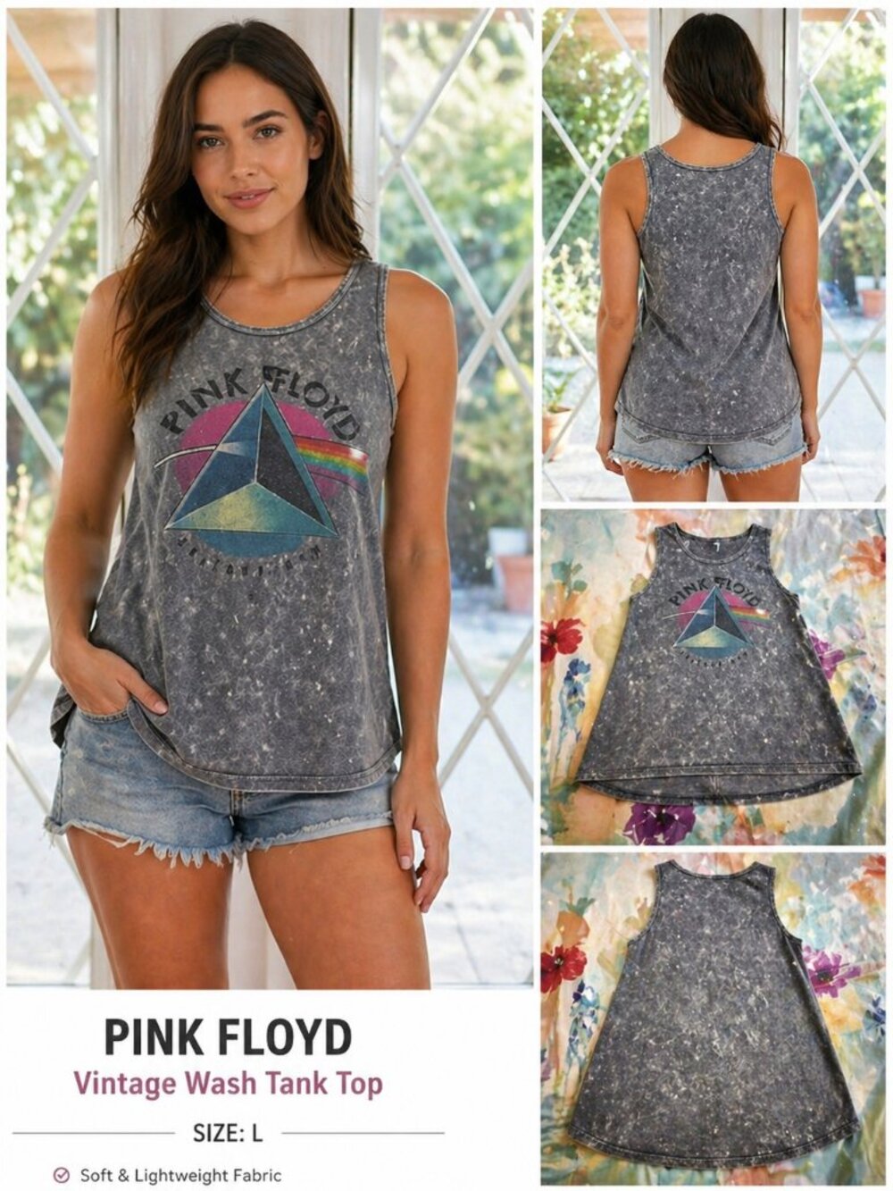🎸 Pink Floyd Vintage Wash Graphic Tank Top | Size L | Band Tee